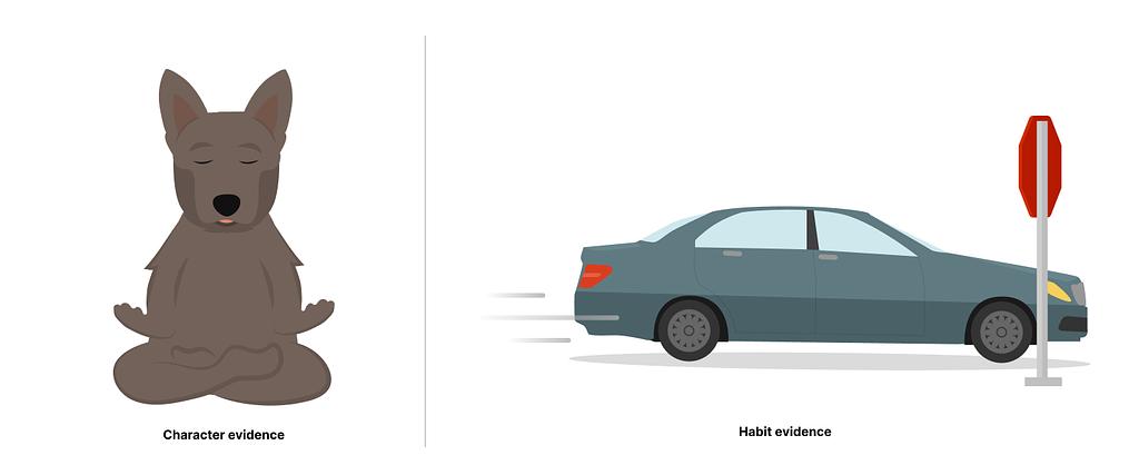 Image of animal meditating vs. A car running a stop sign